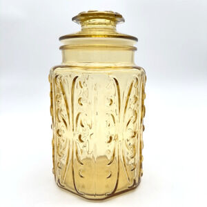Vintage Federal Glass Amber Yellow Canister Show Off Jar Sun Gold 1970s READ 9"